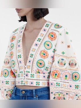 Zimmermann Brighton Embroidered Cotton Patchwork Top NWOT